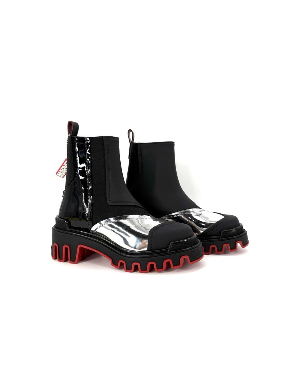 Christian Louboutin x Marvel EU 37.5 Ankle Boots Black Silver Leather $1,795